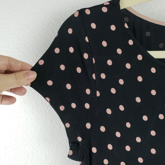 Boden Women's 4 Petite Amelie Jersey Dress Black With Pink Polka Dot Cap Sleeve - Picture 4 of 10